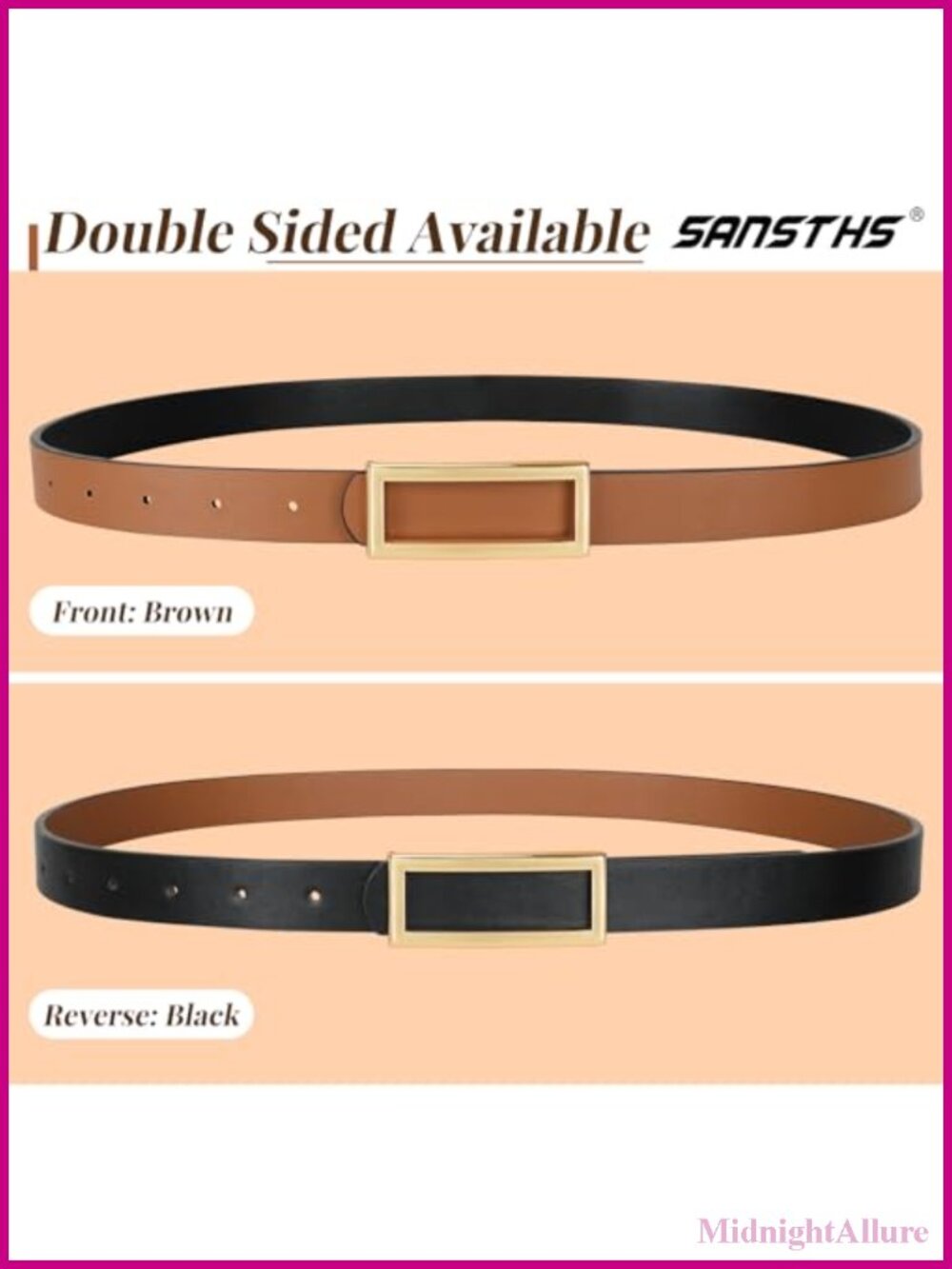 Reversible Skinny Faux Leather Belt with Gold Buckle for Women Dresses Jeans - Picture 3 of 6